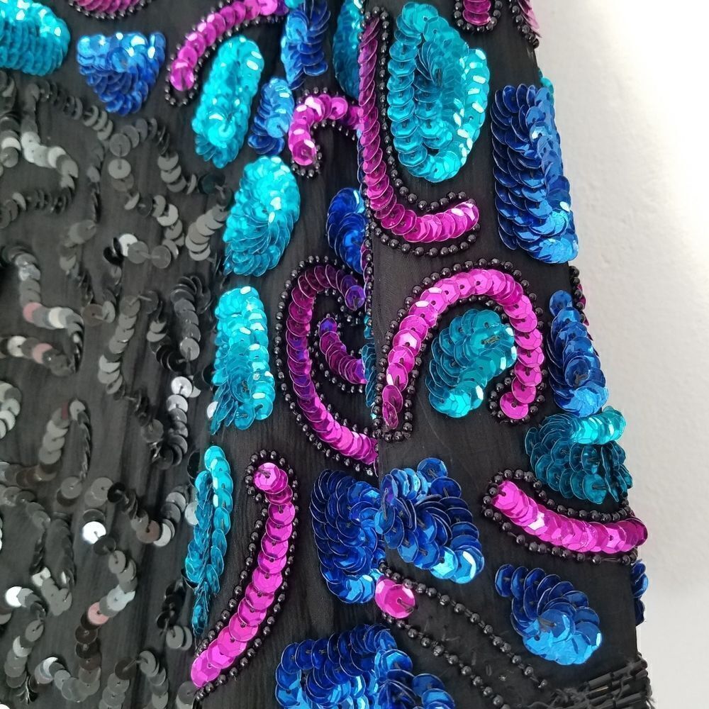 Vintage Laurence Kazar 1980’s 100% Silk Dolly Parton Sequin Cocktail Dress PL - Picture 7 of 12